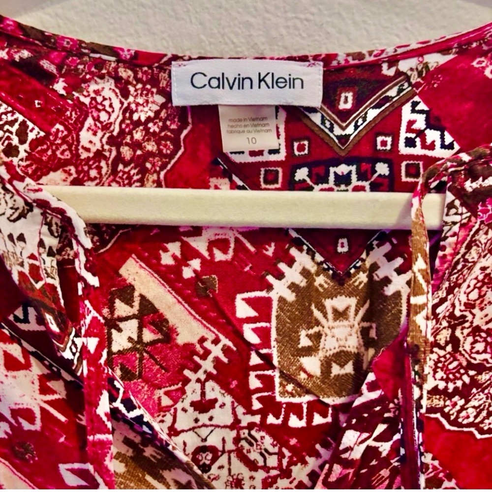 Calvin Klein Mosaic Boho Midi Dress— Size 10 - Picture 3 of 9